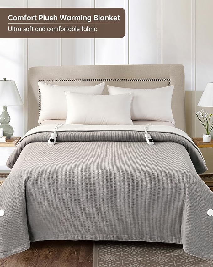 Electric Heated Blanket Queen Size, Washable Blanket Warmer with Dual Control for Home for Adults, Super Cozy Soft Fabric, 84" x 90", 9 Heat Levels, 1-9H Auto-Off, ETL Certified, Gray
