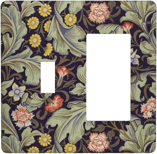Boho William Morris Floral Green Leaves Flower Outlet Covers 1 Toggle 1 Rocker Combination Decorative Wall Plate Electrical Switch Plates Light Switch Cover Plate for Farmhouse Home Decor