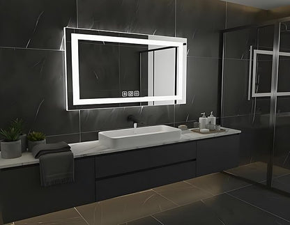 40 * 24inches LED Mirror, Smart Bathroom Mirror with Lights, Anti-Fog, Tempered Glass, 3 Colors Dimmable, Front and Backlit, CRI 90+, Wall Mounted, Memory