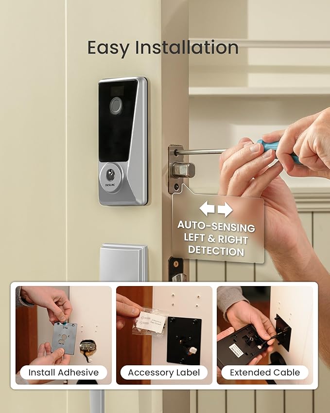 DESLOC WiFi Smart Lock D110 Plus, Built-in Wi-Fi No Hub Needed, Fingerprint Keyless Entry Front Door Lock, Touchscreen Keypad Deadbolt, Remote Control, Auto Lock, Anti-Peep PIN, BHMA, Alexa Compatible
