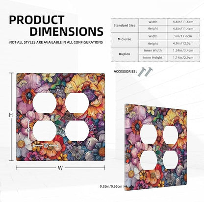 Outlet Covers Colorful Bohemian Flowers Vintage Boho Floral 2 Gang Double Duplex Decorative Light Switch Covers Electrical Wallplates Socket Faceplate for Bed Room living Room Decor