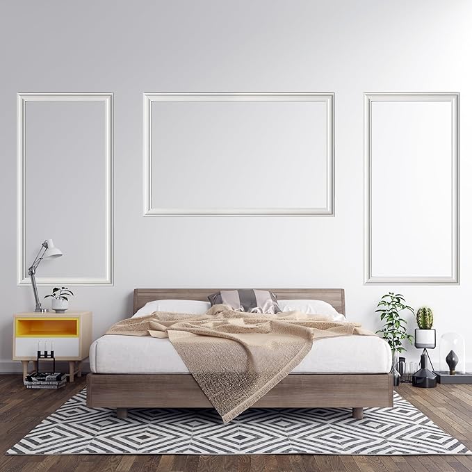 Bedroom Premade Accent Wall Molding Kit, Ready-to-Assemble Wainscoting Panels, Pre-Cut Chair Rail Moulding Trim for Living Room Home Décor