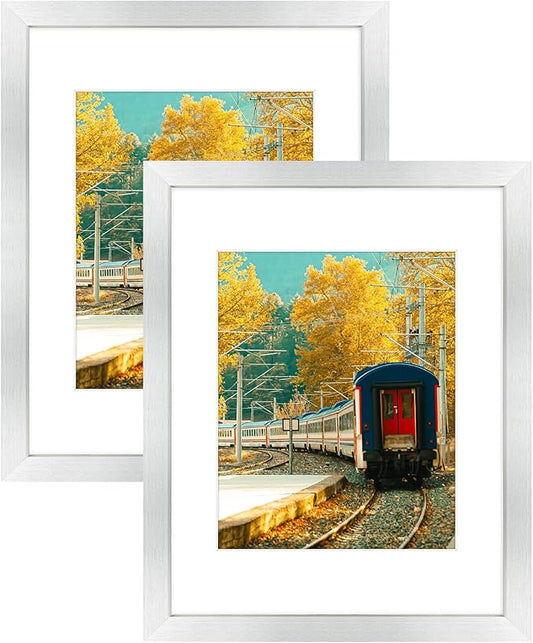 Golden State Art, 11x14 Picture Frame with Mat for 8x10 - High Definition Glass Wall Mounting Horizontal Vertical Display (Silver, 2 Pack)