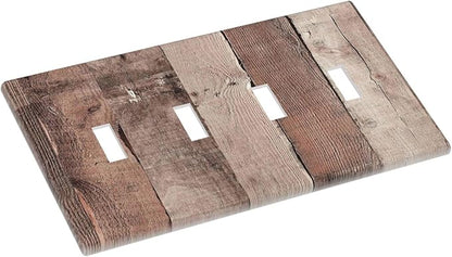 Light Switch Covers Retro Wood Brown Farmhouse Barn Wooden Quad Toggle Electrical Faceplate 4 Gang Wall Plate Decorative Switch Plates for Farmhouse Cabin Decor