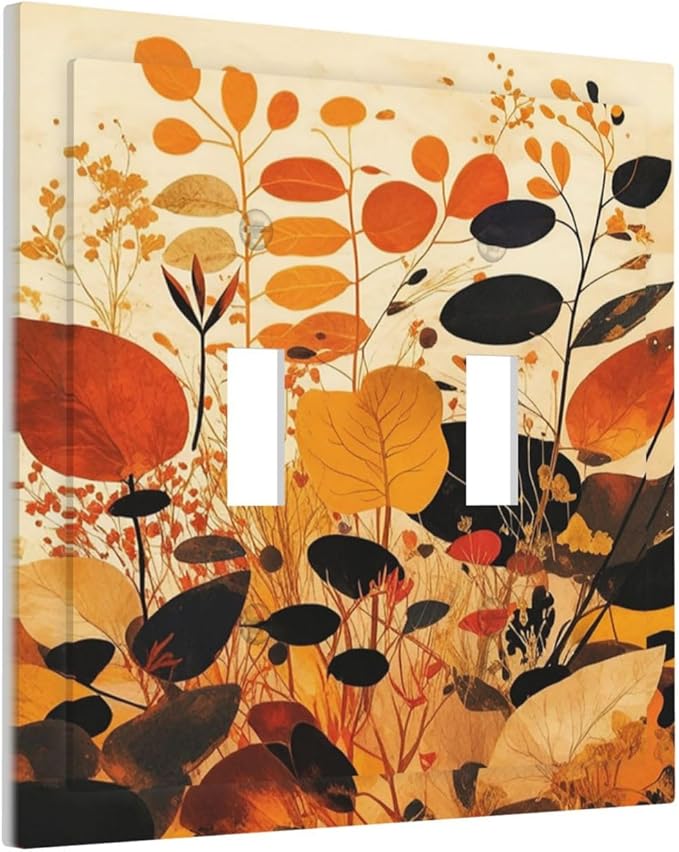 Decorative Switch Plates Boho Warm Colorful Plant Leaves 2 Gang Double Toggle Wall Plate Outlet Light Switch Cover Electrical Faceplate for Bedroom living Room Decor