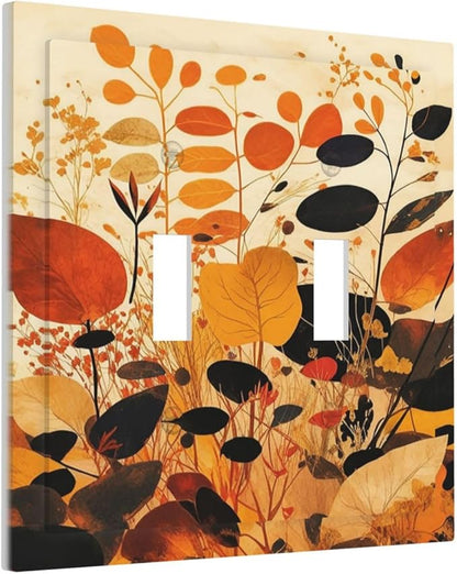 Decorative Switch Plates Boho Warm Colorful Plant Leaves 2 Gang Double Toggle Wall Plate Outlet Light Switch Cover Electrical Faceplate for Bedroom living Room Decor