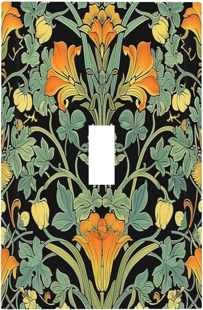 Decorative Light Switch Cover William Morris Vintage Floral Green Yellow 1 Gang Single Toggle Device Electrical Faceplate Switchplates Decorator Outlet Wall Plate for Bedroom Home Decor