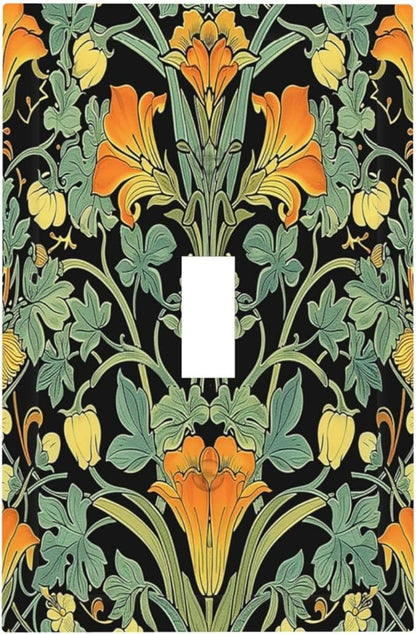 Decorative Light Switch Cover William Morris Vintage Floral Green Yellow 1 Gang Single Toggle Device Electrical Faceplate Switchplates Decorator Outlet Wall Plate for Bedroom Home Decor