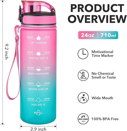 Enerbone Water Bottle, Leakproof BPA & Toxic Free, Motivational Water Bottle with Times to Drink and Straw, Fitness Sports Water Bottle with Strap for Office, Gym, Outdoor Sports