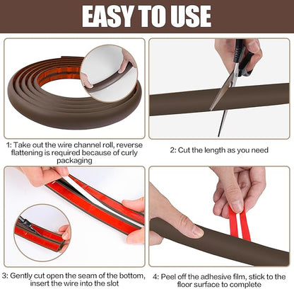 Floor Cord Cover Cable Cavity Self Adhesive Cord Hider Floor 10FT Floor Cable Management Power Cord Protector Floor Electric Cord Covers for Offices, Gym, Exhibitions (CoffeeBrown, 1.18" x 20')
