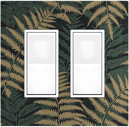 Decorative Outlet Covers Botanical Fern Green Leaf Forest 2 Gang Double Gfci Rocker Electrical Wall Panels Light Switch Cover Plate For Bed Room Home Decor