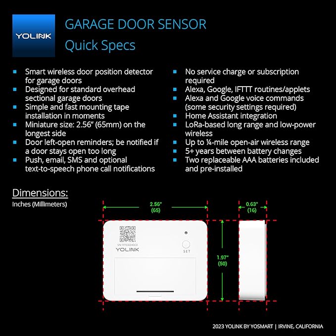 YoLink Smart Garage Door Solution Kit - Convert Any Garage Door to Smart in Seconds! Battery-Powered, No-Wires, No-Tools Super-Easy Installation. Compatible with Alexa & IFTTT