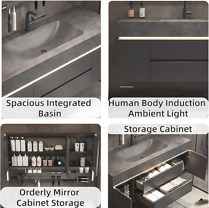 Modern Bathroom Vanity – Cabinet Set with LED Smart Defogging Mirror & Time Display | Bathroom Vanity with Sink, Large Space Storage with Easy Installation, 2 Drawers (Cream, 48IN)