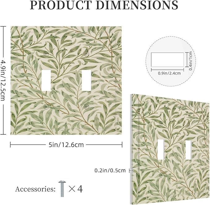 Decorative Light Switch Cover Vintage Morris Willow Leaf Green Leaves Double Toggle Switchplate 2 Gang Personalized Wall Plate Switchcovers Decora Light Switch Plate for Home Decor