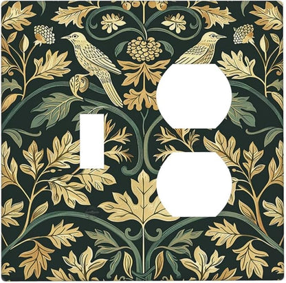 Wallplates William Morris Vintage Botanical Birds Golden Green Leaves 1 Toggle 1 Duplex Switch Plate Electrical GFCI Faceplate Decorative Light Switch Covers for Bedroom Home Decor