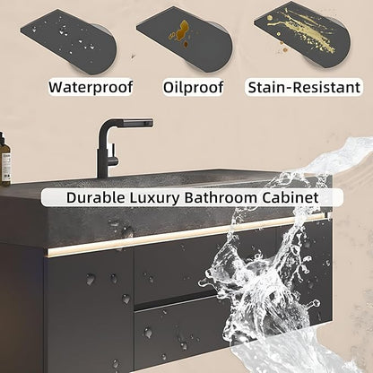 Modern Bathroom Vanity – Cabinet Set with LED Smart Defogging Mirror & Time Display | Bathroom Vanity with Sink, Large Space Storage with Easy Installation, 2 Drawers (Cream, 40IN)