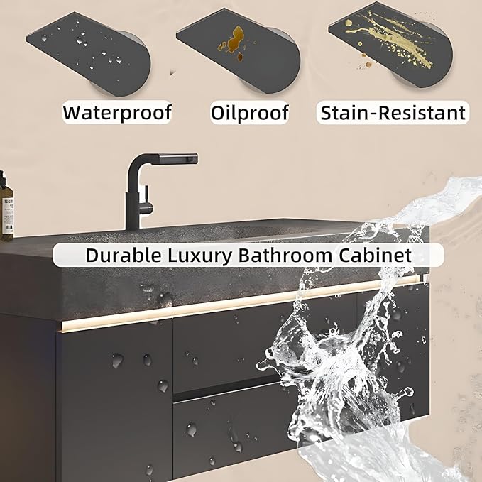 Modern Bathroom Vanity – Cabinet Set with LED Smart Defogging Mirror & Time Display | Bathroom Vanity with Sink, Large Space Storage with Easy Installation, 2 Drawers (Grey, 40IN)