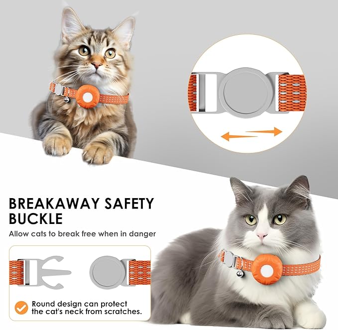 Cat GPS Tracker, Waterproof Pet Tracker for Cats, Compatible with Apple Find My App (Only iOS), Cat Tracker Collar with Safety Elastic Buckle, Works with Any Collar, No Monthly Fee, Orange