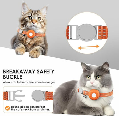 Cat GPS Tracker, Waterproof Pet Tracker for Cats, Compatible with Apple Find My App (Only iOS), Cat Tracker Collar with Safety Elastic Buckle, Works with Any Collar, No Monthly Fee, Orange