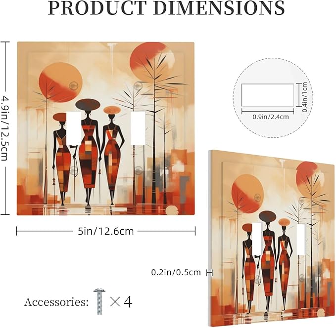 Decorative Light Switch Plate Covers Minimalist Black Women Bohemia Sun 2 Gang Light Switch Cover Plate Unique Double Toggle Wall Plate Outlet Covers Faceplate for Bedroom Home Decor