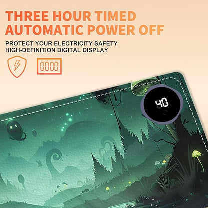 Heated Mouse Pad, Warm Desk Pad, Keyboard Mat 31.5 x 13 Inch Large Size Intelligent Fast Heating, 3 Speed Adjustable, Timed Auto Power Off for Game Office Home,Dark Fantasy Forest
