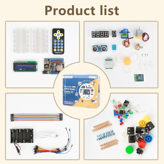ACEBOTT Basic Starter Kit for ESP32, Total 96 Items, Electronics Starter Kit Compatible with Arduino & Scratch, Electronics Components Kit with Detailed Tutorial, Upgradeable Wooden Structures