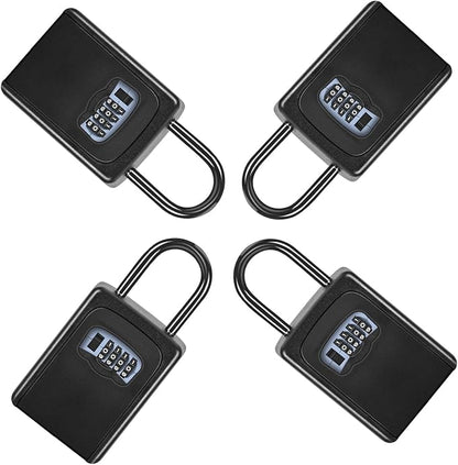 Portable Key Lock Box for House Key, Weatherproof Resettable Code House Key Safe Security Lock(4 Pack, Black)