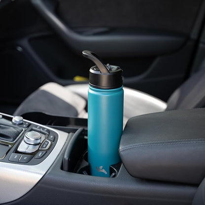 40oz Insulated Water Bottle Stainless Steel Sport Bottles with 3 Lids,Light Blue