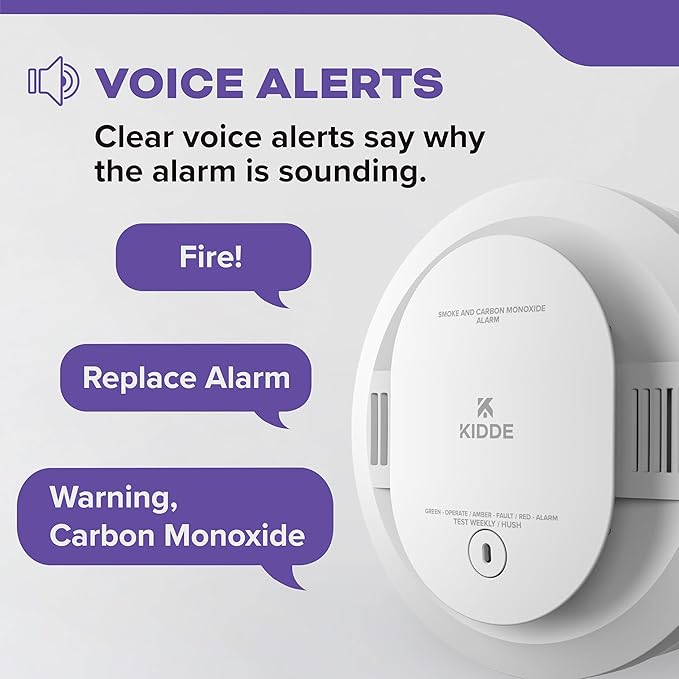 Kidde Smoke & Carbon Monoxide Detector for Home, 10-Year Battery Powered, Voice Alerts, 3-Pack