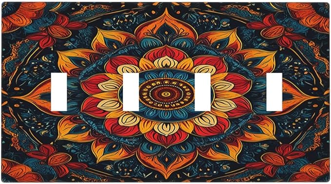 Light Switch Cover Plate Boho Colorful Mandala Quad Toggle Wall Plates Decorative Switch Plates 4 Gang Outlet Covers Electrical Panel Cover Faceplate for Home Decor 4.5 X 8 IN