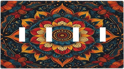 Light Switch Cover Plate Boho Colorful Mandala Quad Toggle Wall Plates Decorative Switch Plates 4 Gang Outlet Covers Electrical Panel Cover Faceplate for Home Decor 4.5 X 8 IN