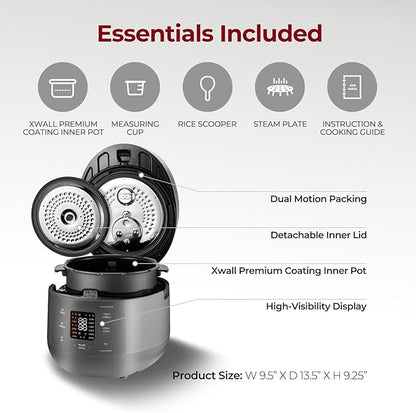 CUCKOO Twin Pressure Rice Cooker 6-Cup Uncooked / 12-Cup Cooked with Nonstick Inner Pot, Versatile Rice Maker & Warmer with 16 Menu Options, Open Cooking Mode, Voice Guide, Gray (CRP-ST0609FG)