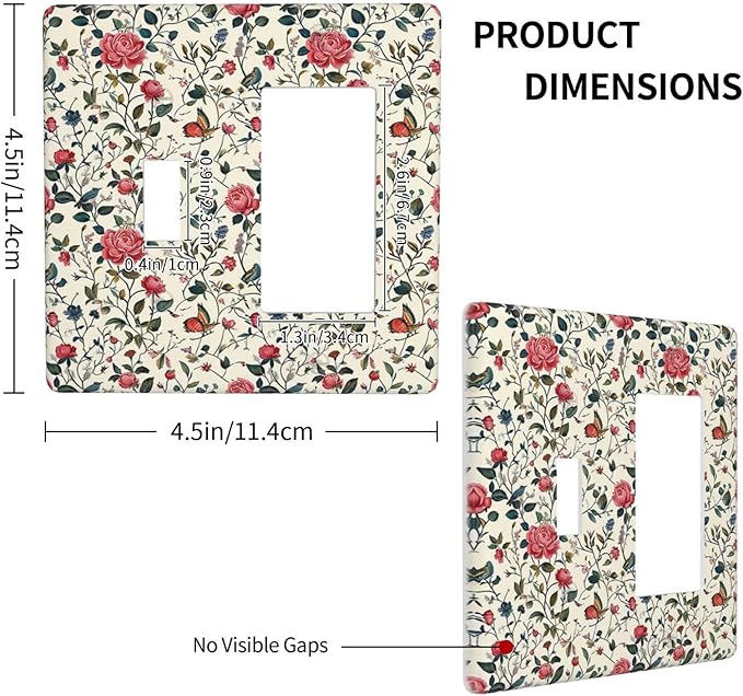 Outlet Covers Vintage Flowers Rose Leaf Bird Butterfly 1 Toggle 1 Rocker Combination Decorative Wall Plate Electrical Switch Plates Light Switch Cover Plate for Bedroom living Room Decor
