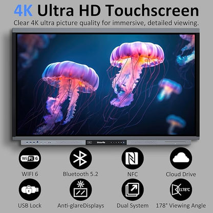 Shiarffe R9 Smart Board 4K Interactive Whiteboard EDLA-Certified All-in-One Touchscreen Digital Display Built-in 60W Speaker for Classrom Hybrid Work