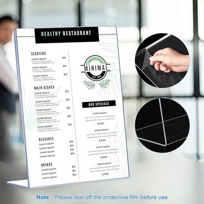 30 Pack Acrylic Sign Holder 8.5 x 11, Clear Plastic Display Stands for Tabletop, L-Shape Acrylic Stands for Flyers, Documents, Office, Restaurants, Vertical Sign Holder 8.5x11 for Desktop