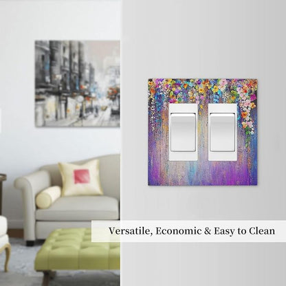 Colorful Country Flower Wildflower Floral Decorative Outlet Covers 2 Gang Double Gfci Rocker Electrical Wall Panels Light Switch Cover Plate For Bed Room Living Room Decor