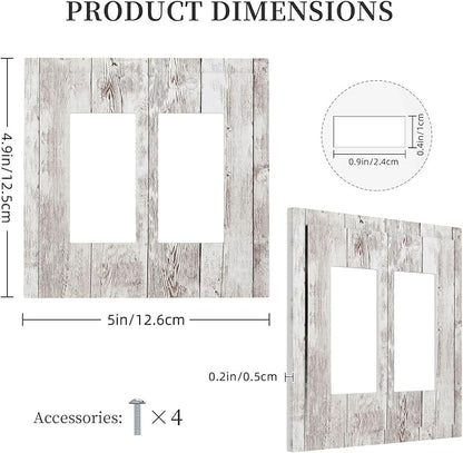 Decorative Outlet Covers Rustic Vintage White Wood Grain 2 Gang Double GFCI Rocker Electrical Wall Panels Light Switch Cover Plate for Farmhouse Home Decor