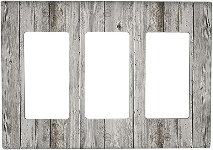Light Switch Covers Farmhouse Rustic Grey Barn Door Wood 3 Gang Rocker Electrical GFCI Decorative Triple Outlet Wall Plate Cover Switchplate for Bedroom Cabin Decor