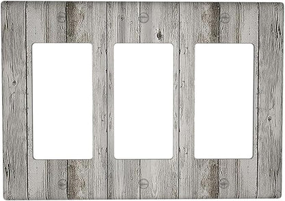 Light Switch Covers Farmhouse Rustic Grey Barn Door Wood 3 Gang Rocker Electrical GFCI Decorative Triple Outlet Wall Plate Cover Switchplate for Bedroom Cabin Decor