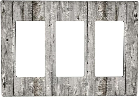 Light Switch Covers Farmhouse Rustic Grey Barn Door Wood 3 Gang Rocker Electrical GFCI Decorative Triple Outlet Wall Plate Cover Switchplate for Bedroom Cabin Decor