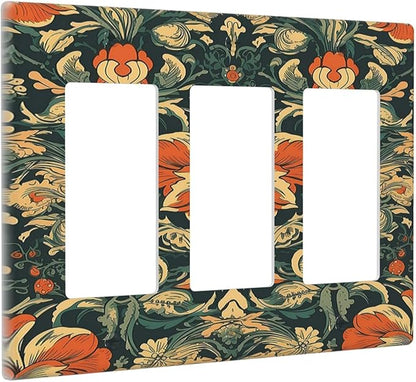 Light Switch Covers William Morris Abstract Floral Plant Pattern Orangeyellowgreen 3 Gang Rocker Electrical GFCI Decorative Triple Outlet Wall Plate Cover Switchplate for Bedroom living Room