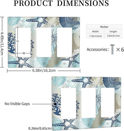 Decorative Outlet Covers Blue Starfish Brown Coral Ocean 3 Gang Light Switch Cover Plate Triple Rocker Wall Plates for Electrical Outlets Switch Plate Covers for Girlroom Home Decor