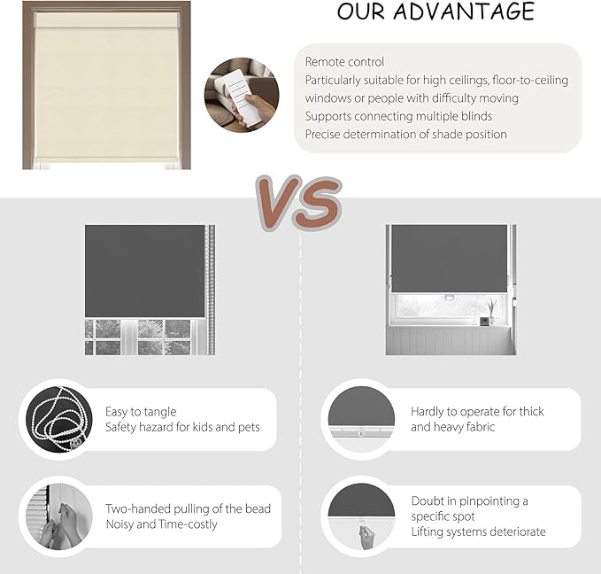 Motorized Roller Blinds with Remote, 100% Blackout Automatic Roller Shades for Bedroom, Bathroom, and Living Room, Customized Size, Desert Sand Beige