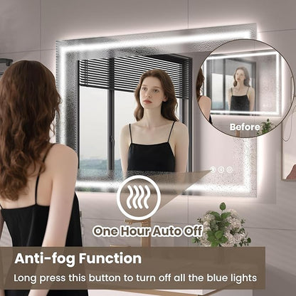 40"X30" LED Bathroom Mirror with Front Lights and Backlit, Anti-Fog, Dimmable, Shatter-Proof Tempered Glass, Lighted Bathroom Vanity Mirror for Wall with 3 Colors, Memory Function