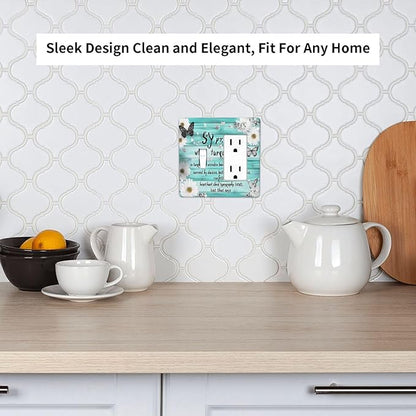 Teal Butterfly Daisy Rustic Wooden Signs Outlet Covers 1 Toggle 1 Rocker Combination Decorative Wall Plate Electrical Switch Plates Light Switch Cover Plate For Farmhouse Cabin Decor