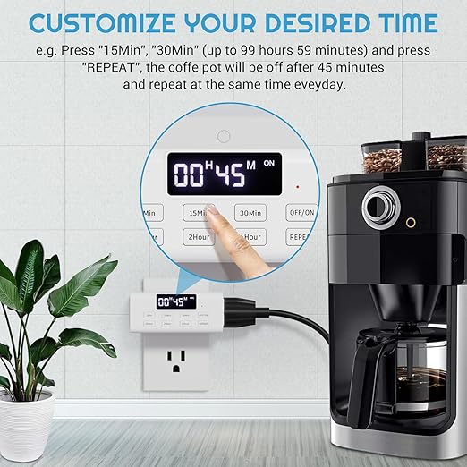 Countdown Timer Outlet, Up to 99 Hours, Large Screen and Repeat Function, Inodoor Auto Shut Off Timers for Charger Light Vacation Security,Digital Timers for Electrical Outlets