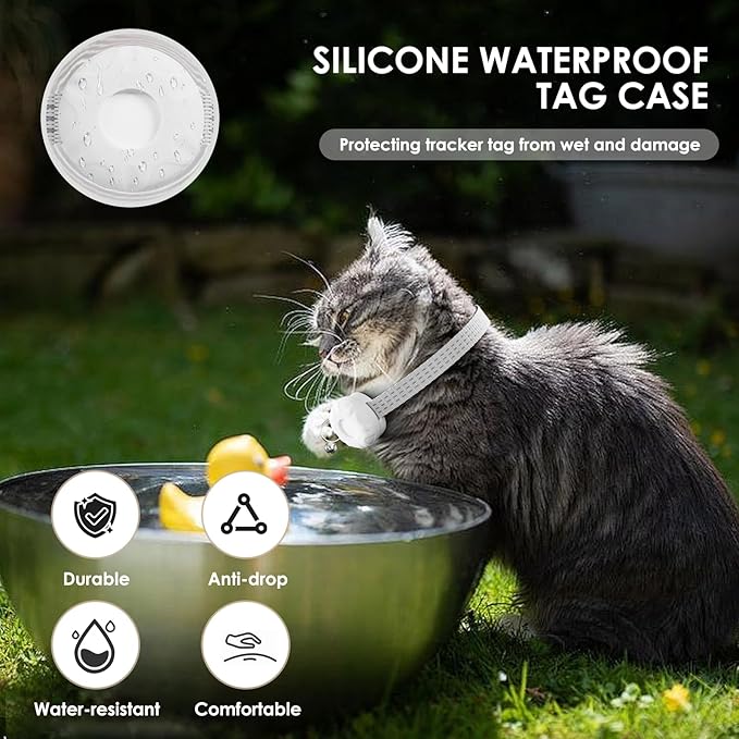 Cat Tracker, Pet Tracker for Cats, Cat GPS Tracker Collar with Safety Elastic Buckle, GPS Tracker Compatible with Apple Find My App (Only iOS), No Monthly Fee, Waterproof, White