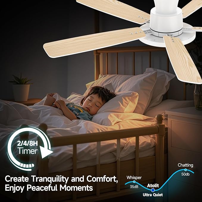Ceiling Fans With Lights,52 Inch Smart Ceiling Fan, Remote/App Control, Compatible with Alexa/Google Assistant,Reversible,Dimmable,Adjustable Color Temperature,6 Speeds,Timer(White)