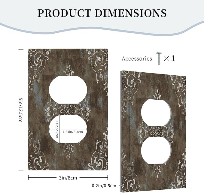 Gothic Vintage Abstract Brown Patterns Single Duplex Wall Plate Covers Light Switch Cover 1 Gang Outlet Plate Decorative Switchplate Covers Electrical Faceplate for Country Bathroom Decor