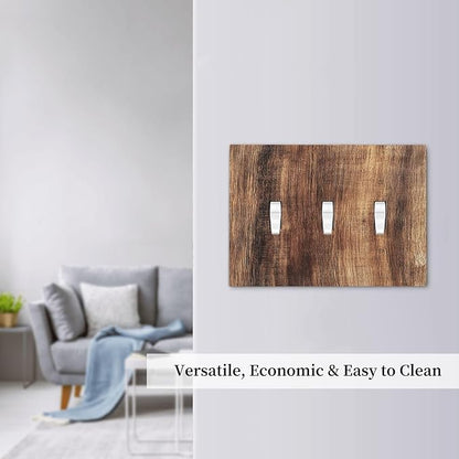 Decorative Switch Plates Vintage Rustic Brown Wood Grain 3 Gang Wall Plate Triple Toggle Light Switch Cover Faceplate Electrical Wall Panels for Bedroom Farmhouse Decor